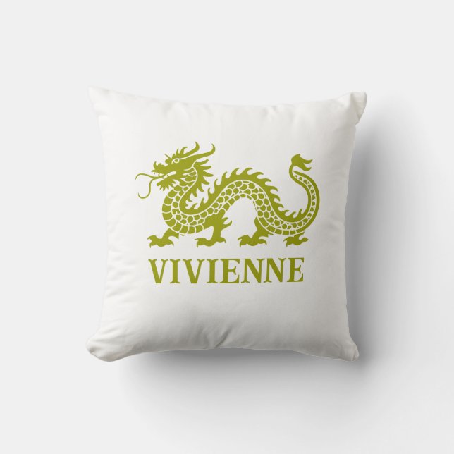 Wasabi Green Chinoiserie Dragon Custom Name Cushion (Front)