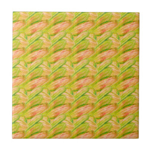 Wasabi Green Earthy Art Abstract Floral Ceramic Tile