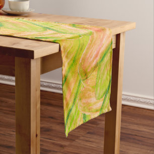 Wasabi Green Earthy Art Abstract Floral Short Table Runner