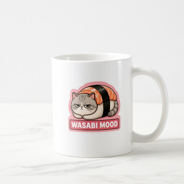 Wasabi Mood Funny Grumpy Cat Sushi Meme Coffee Mug (Right)