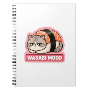 Wasabi Mood Funny Grumpy Cat Sushi Meme Notebook