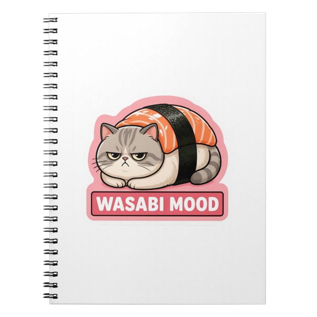 Wasabi Mood Funny Grumpy Cat Sushi Meme Notebook (Front)
