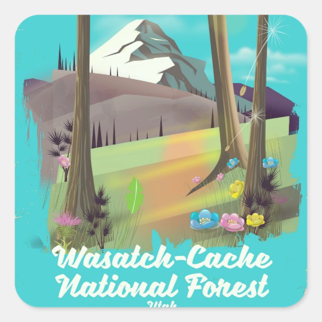 Wasatch-Cache National Forest Utah vacation poster Square Sticker (Front)