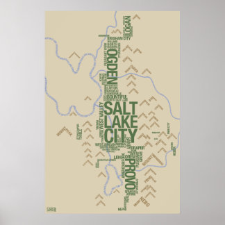 Wasatch Front (Utah) typographic map Poster