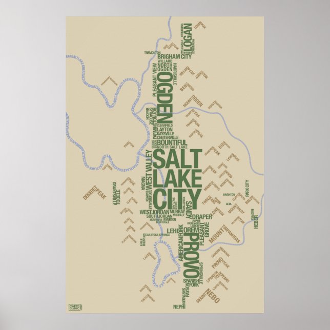 Wasatch Front (Utah) typographic map Poster (Front)