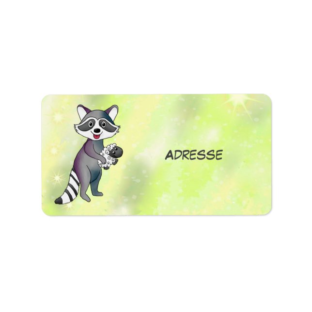 Waschbär mit Schaf  Aufkleber Label (Front)