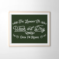 Wash and Dry Laundry Vintage Sign Dark Green