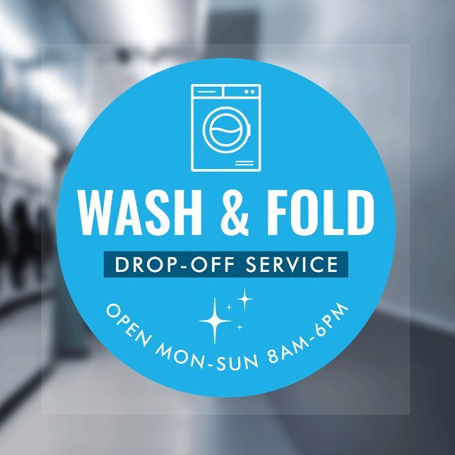 Wash and Fold Service Laundry Dry Cleaners Blue (Modern blue and white Wash & Fold marketing window cling sign)