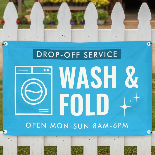 Wash and Fold Service Laundry Dry Cleaners Blue Banner (Creator Uploaded)