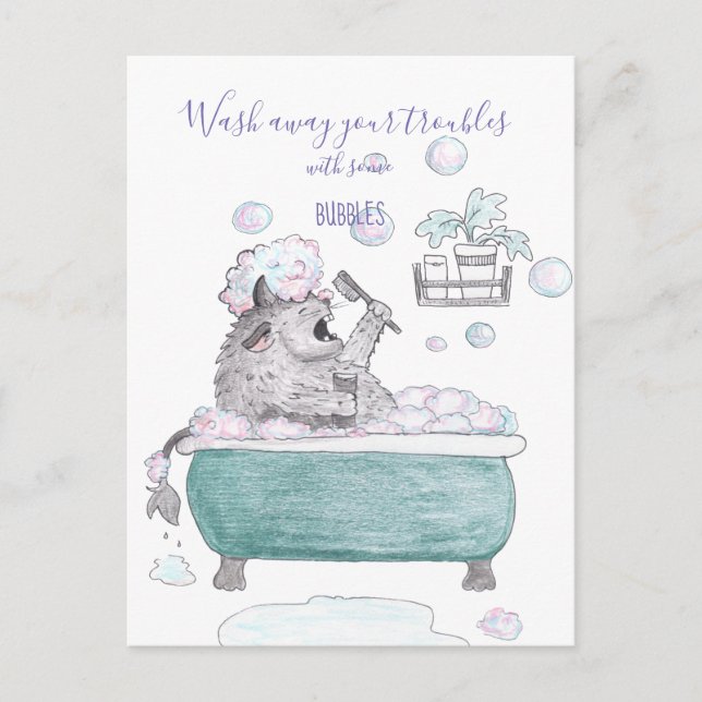 Wash Away Your Troubles / Funny Monster Postcard (Front)