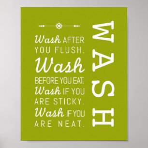 Wash   Bathroom Rules Poster Art Print 8x10