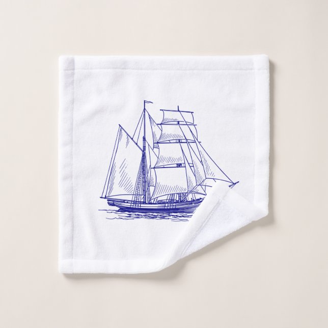Wash cloth chic nautical blue sailing ship  (Wash Cloth)