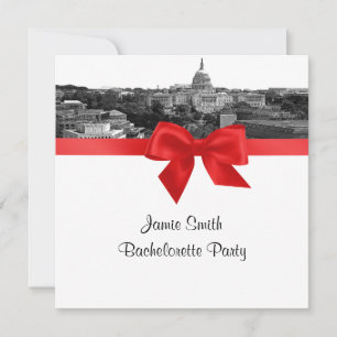 Wash DC Skyline Etched BW Red SQ Bachelorette Invitation