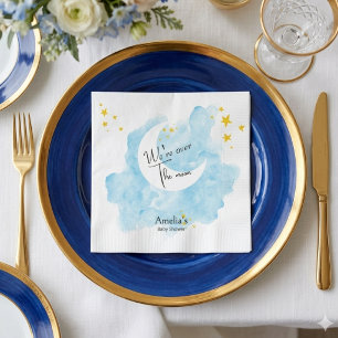 Wash Watercolor Over the Moon Baby Shower Napkin