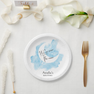 Wash Watercolor Over the Moon Baby Shower Paper Plate