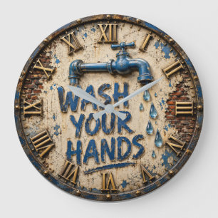 Wash Your Hands Bathroom Rustic Farmhouse Large Clock