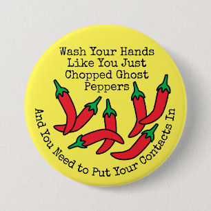 Wash Your Hands Chilli Pepper Hand Hygiene 7.5 Cm Round Badge