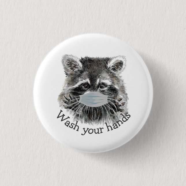 Wash Your Hands Covid Pandemic Cute Raccoon 3 Cm Round Badge (Front)