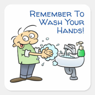 Wash Your Hands Hygiene Reminder Cartoon Square Sticker