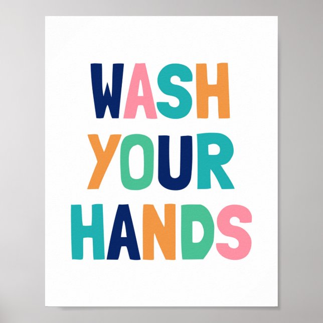 Wash Your Hands, Kids Bathroom Decor (Front)