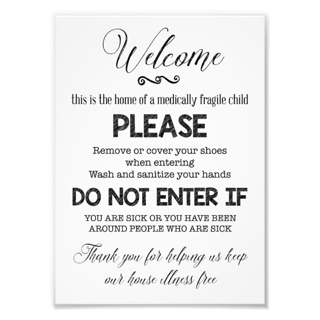 Wash Your Hands Medically Fragile New Baby Sign (Front)