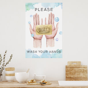 Wash Your Hands Watercolor Illustration Poster