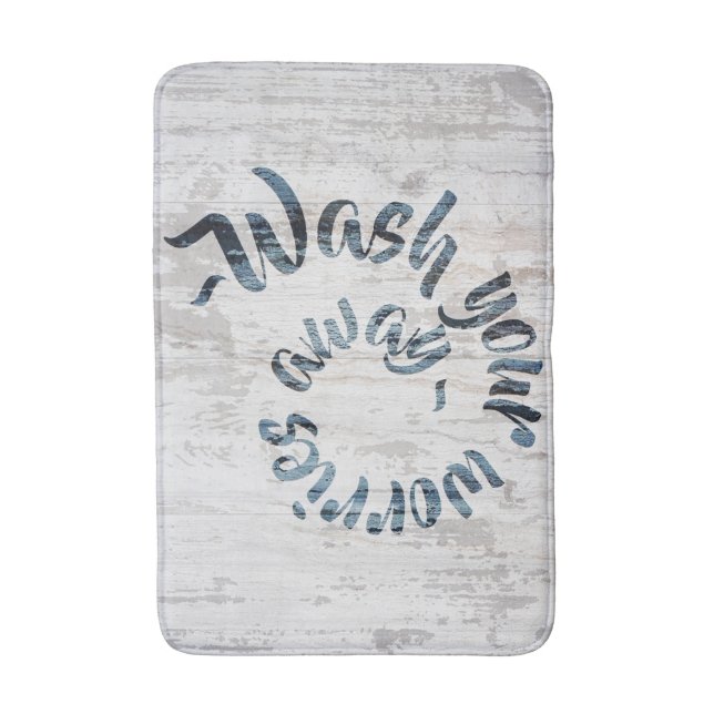 Wash Your Worries Away Rustic Boho Bath Mat (Front Vertical)