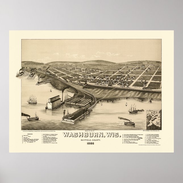 Washburn, WI Panoramic Map - 1886 Poster (Front)