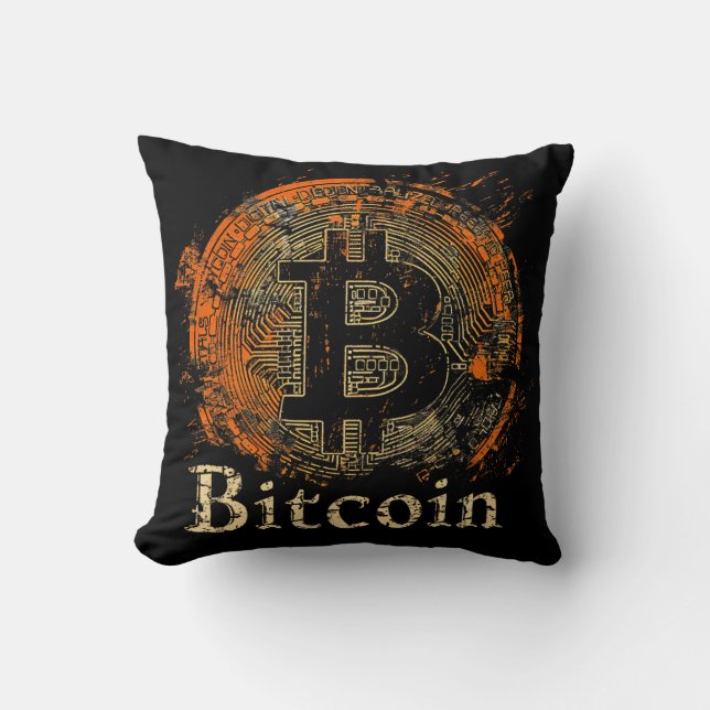 Washed Bitcoin logo crypto blockchain Design Cushion (Front)