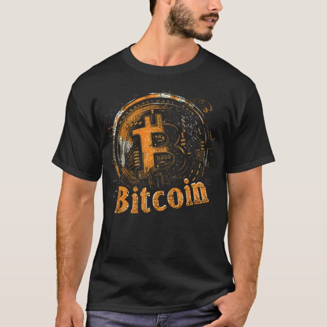 Washed Bitcoin Logo Crypto Blockchain Design T-Shirt (Front)