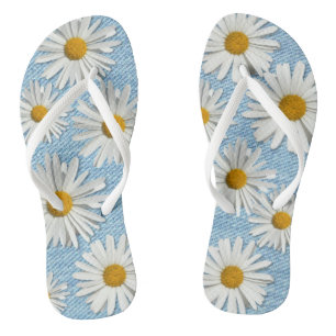 Washed Denim Daisy Flower Blossom - Trendy Fashion Thongs
