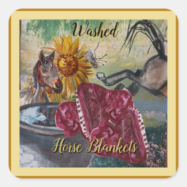 washed horse blankets design square sticker (Front)