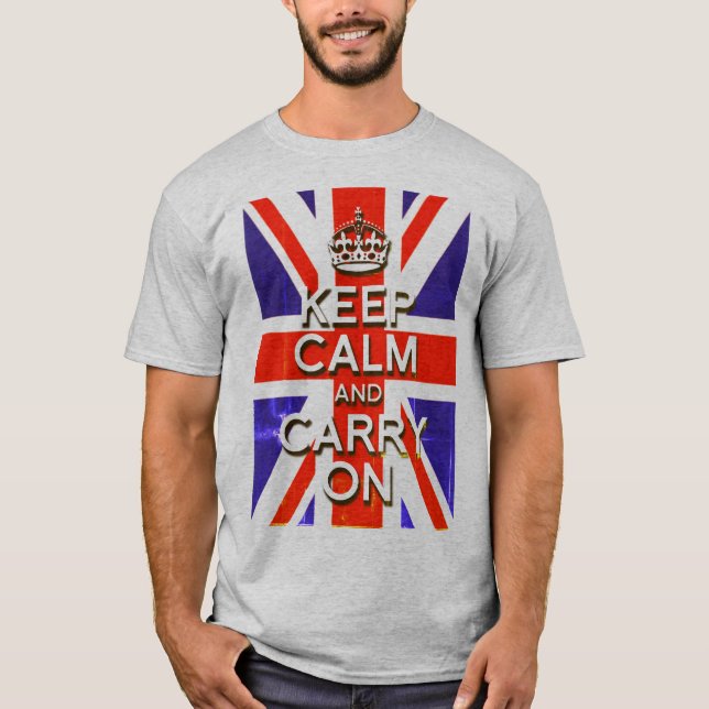 washed look Union Jack Flag keep Calm and Carry T-Shirt (Front)