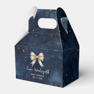 Washed Navy Blue Night Sky Golden Bow Baby Shower Favour Box