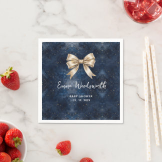 Washed Navy Blue Night Sky Golden Bow Baby Shower Napkin