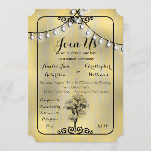 Washed Rustic Country Light String Sunset Wedding Invitation