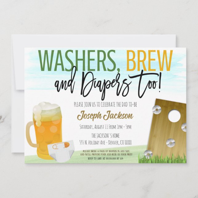 Washers and Beer Baby Shower Invitation (Front)