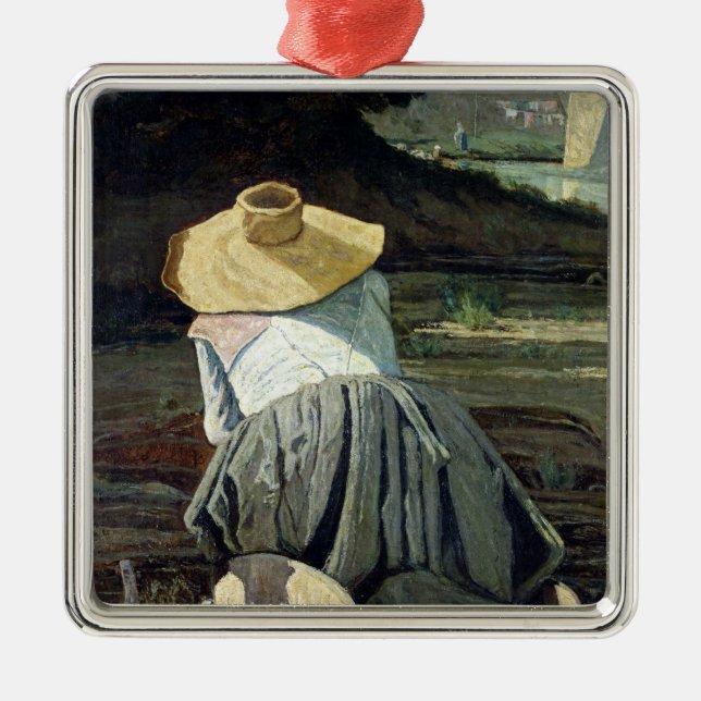 Washerwoman by the River, 1860 Metal Tree Decoration (Front)