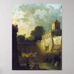 Washerwomen in the Moat of an Italian Villa Poster