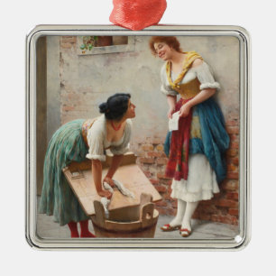Washerwomen Sharing the Happy News Metal Ornament