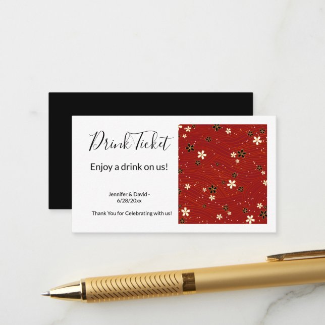 Washi Paper Drink Ticket Enclosure Card (Front/Back In Situ)