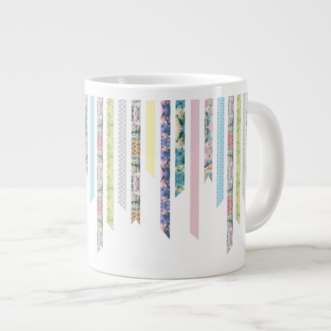 Washi Tape Pastels | DIY & Crafts | Ribbon Strips Large Coffee Mug (Front Right)