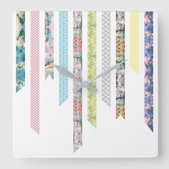 Washi Tape Pastels | DIY & Crafts | Ribbon Strips Square Wall Clock (Front)