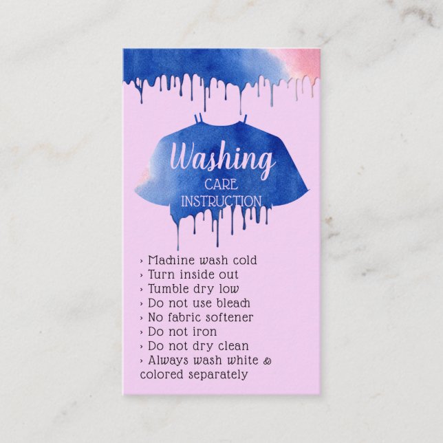 Washing Care Instruction Apparel Clothing Lilac Business Card (Front)