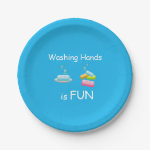 Washing Hands is FUN Cute Blue Paper Plate