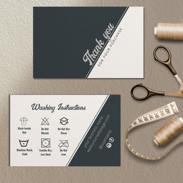 Washing Instructions Black White Grey Thank You Bu Business Card (Washing Instructions Black White Gray Thank You Bu Business Card)