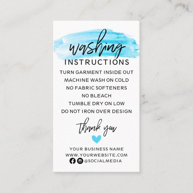 Washing Instructions Clothing Shirt Care Business Card (Front)