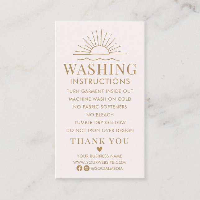 Washing Instructions Clothing Shirt Care with Sun Business Card (Front)