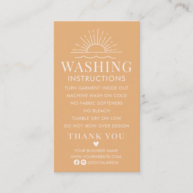 Washing Instructions Clothing Shirt Care with Sun  Business Card (Front)