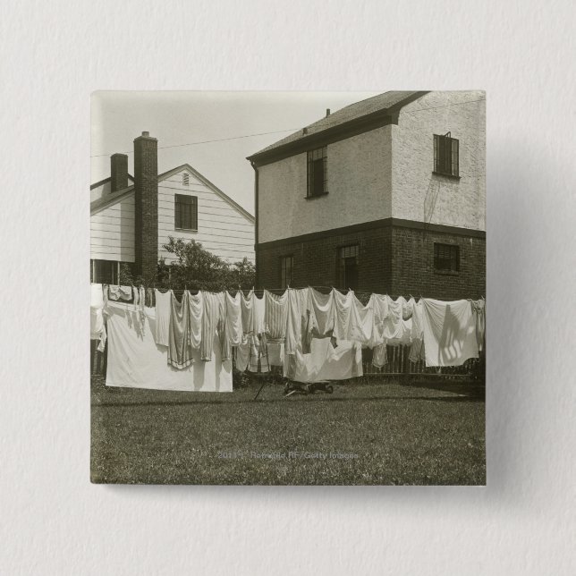 Washing line outside houses 15 cm square badge (Front)
